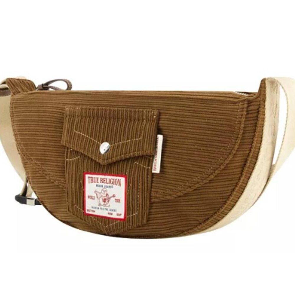 True Religion Signature Logo Corduroy Soft Hobo Shoulder Bag Brown $79
